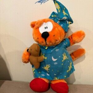NANCO Heathcliff Cat Plush Orange Pajamas Nightcap Teddy Bear 1996 Vintage